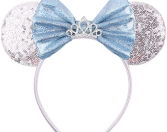 Assepoester geïnspireerd Minnie Mouse oren hoofdband, blauwe Mickey Mouse oren, prinses oren, Assepoester Minnie oren, Assepoester Mickey Mouse oren