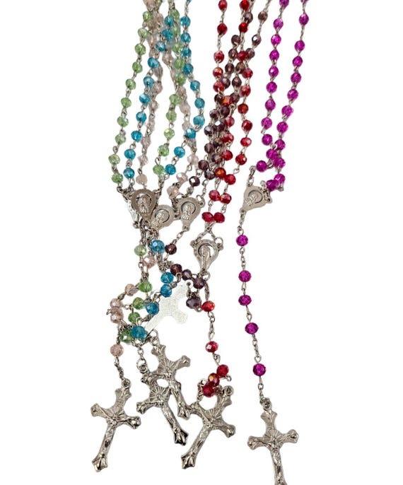 12/20/30/100 x Wholesale Bulk Rosary mixed color crystal glass pearl Rosary Chain with for Baptism, Wedding, Religious Favor,  Baptism Favor