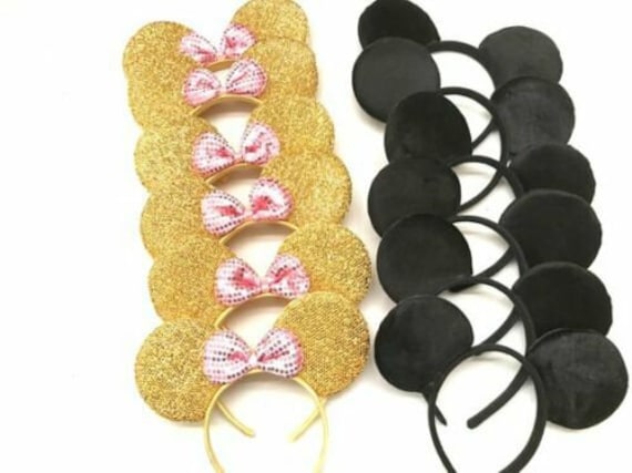 Set of 12 Minnie Mickey Mouse Ears Headbands Disney Party/Theme party Gold with Pink Bow Birthday Party