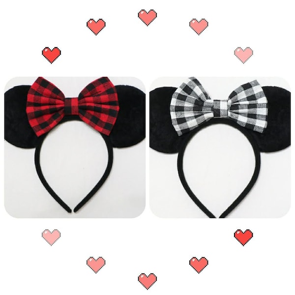 Buffalo Plaid Mickey Mouse Ears / Red Plaid Minnie Mouse Ears / White Plaid Mickey Ears /Christmas Minnie / Disney Theme Party / White Plaid