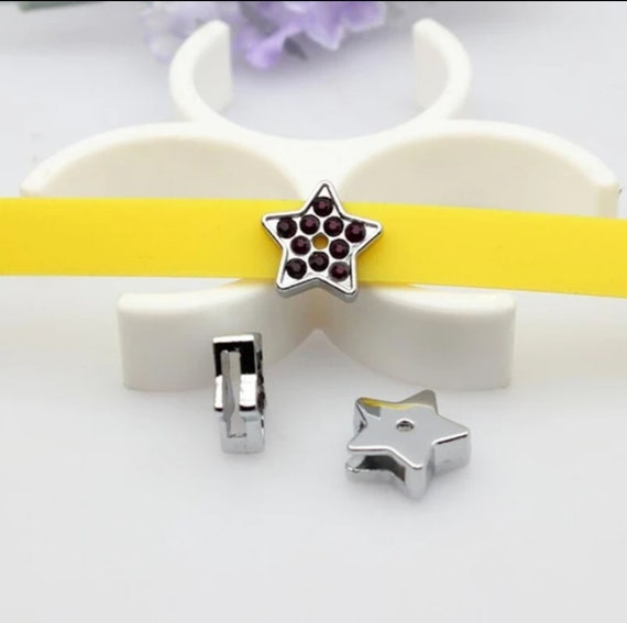Set of 10pc dark purple Rhinestone Star Slide Charm - Fits 8mm Wristband for Jewelry / Crafting