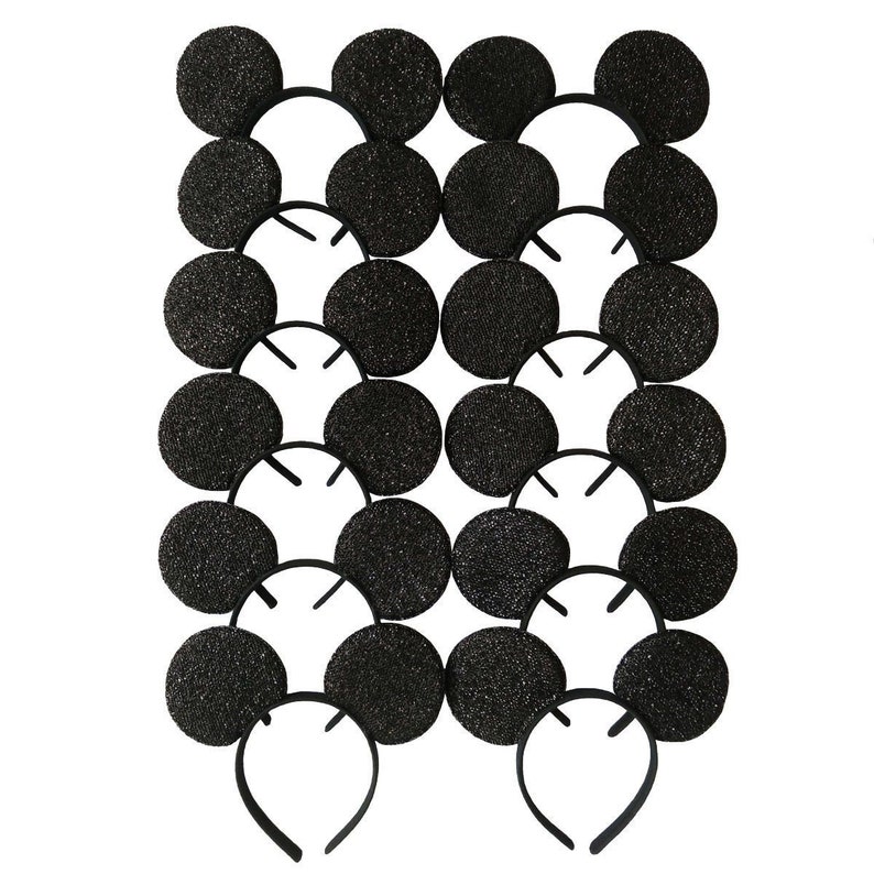 Set of 6 /12/24 Wholesale bulk Mickey Mouse Ears Black plain Black White rose gold Sequin Headband Birthday Party /Mickey ears with no Bow/ image 10