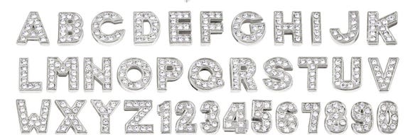 One PC Full Rhinestone Slide Charms Letter Crystal A-Z Alphabet with 0-9 Numbers for 8mm slide Bracelets Wristbands DIY Jewelry Making
