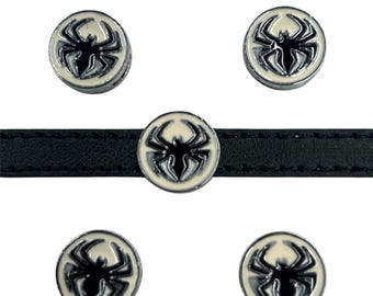 Set of 10pc Black white Rhinestone Spider Slide Halloween cartoon Charm Fits 8mm Wristband for Jewelry / Crafting