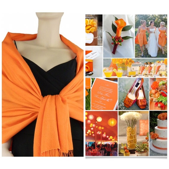Orange Pashmina Scarf Shawl / Personalized Initial Shawl / Bridesmaid Shawl / Bridesmaid Shawl / Wedding Favor / Bridal Wrap / Wedding Shawl