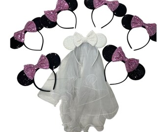 Wedding Bride Minnie Mouse Ears, Wedding Mickey Ears, Wedding Minnie Ears, Bride Mickey Ears,, Bachelorette Party Mouse Ears