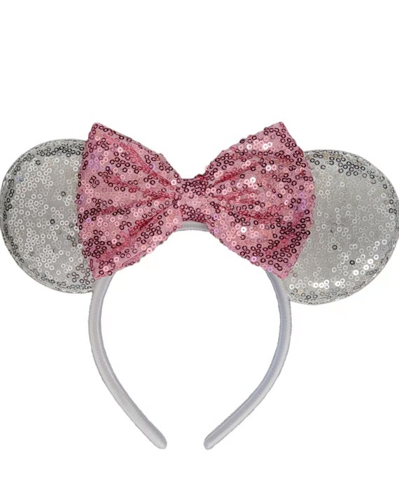 Disney Silver Sequin Minnie Mouse Ear Headband with Bow Silver Sequin Minnie Mouse Ears, Minnie Ears, Mickey Ears  main image 4