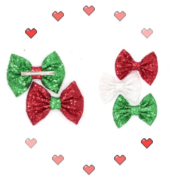 Christmas 5 Inch Sequin Bows, Red Sequin Bow Large Green Bows, White bow,  Christmas Bows, Shiny Bows, Fabric Bows, DIY Bows, Holiday Bows
