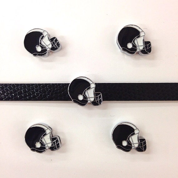 Set of 10 pc black football helmet slide charm fits 8mm wristband for jewelry /crafting
