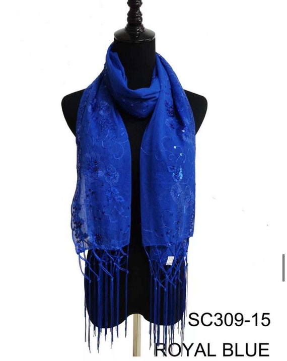 Royal blue  Sequin Wedding Scarf Shawl / Mother's Day Gift / Evening Prom Accessories / Sequin Glitter Beaded Shawl Scarf Veil Formal