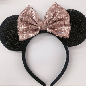 Boy Girls Mouse Ears Headband/Family Trip/Disney Party / Theme Party / Disney Ears Headband/Princess Headband/One Size Fits All/DIY Mouse Rose Gold Sequin Bow