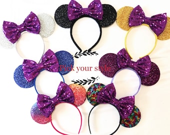 Purple Minnie Mouse Ears, Purple Disney Ears, Maleficent Mouse Ears Headband, Purple Minnie Ears, Purple Mickey Ears, Purple Disneyland Ears