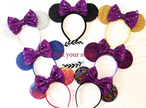 Purple Minnie Mouse Ears, Purple Disney Ears, Maleficent Mouse Ears Headband, Purple Minnie Ears, Purple Mickey Ears, Purple Disneyland Ears