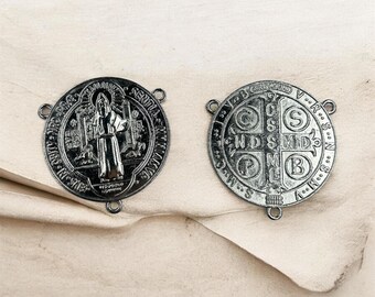 Set 6 x  Benedict Medals Metal Saint Pendants Double Sided Religious Cross Protection Charms for Women Men Necklace 1.75”