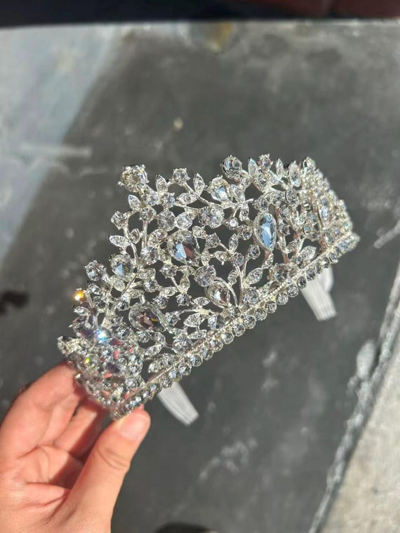 Silver tiara gold pink purple Crystal Rhinestone Happy Birthday Tiara Crown Comb for Cake Topper / 21st 30th 40th 50th wedding party tiara