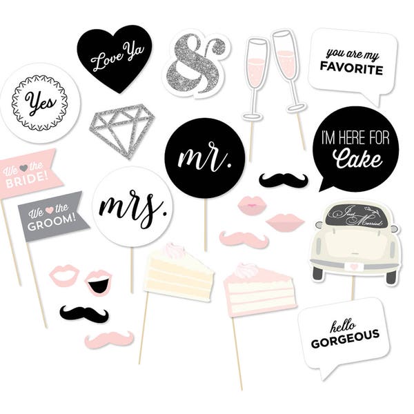 Wedding Photo Booth Props - Wedding Photobooth Props - Just Married Sign - Wedding Signs - Printable Wedding Decor - Mr Mrs Signs -Printable