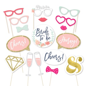 Bridal Shower Photo Prop - Bridal Shower Photobooth Prop - Wedding Shower Photo Prop - Photo Booth Prop - Bachelorette - Blush Gold Pink Set