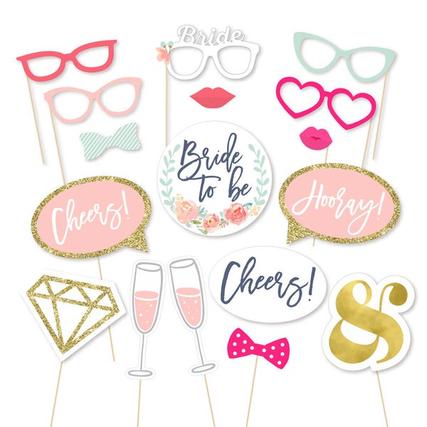 Bachelorette Party Decorations Photo Booth Props - Bridal Photo Booth Props - Printable Bachelorette - Bachelorette Party - Blush Gold Pink