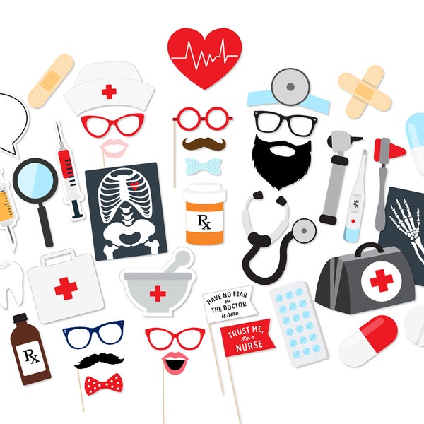 Medical Party Photo Booth Props - Doctor Nurse Photo Booth Props - Medical Photobooth Props - Pharmacist Photo Booth Props - Graduation