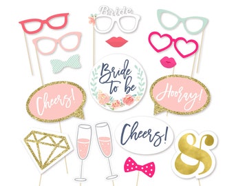 Bachelorette Party Decorations Photo Booth Props - Bridal Photo Booth Props - Printable Bachelorette - Bachelorette Party - Blush Gold Pink