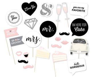 Printable Wedding Photo Booth Props - Wedding Photobooth Props - Just Married Sign - Wedding Signs - Printable Wedding Decor - Mr Mrs Signs