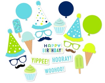 Blue and Green Birthday Party Photo Booth Props - Birthday Party Props - Printable PDF Photo Booth - Colorful Birthday Party - Polka Dots