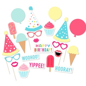Ice Cream Birthday Party Photo Booth Props - Birthday Party Props - Printable PDF Photo Booth - Colorful Birthday Party - Polka Dots - First