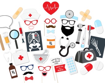 Nurse Party Photo Booth Props - Doctor Photo Booth Props - Pharmacist Photo Booth Props - Doctor Party - Nurse Graduation Party Props