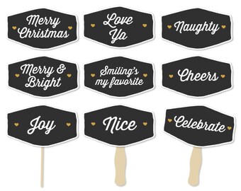 Christmas Photo Booth Props - Christmas Party Props - Holiday Photo Booth - Merry and Bright - Naughty Nice Signs - Merry Christmas Sign