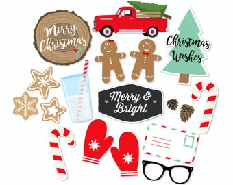 Christmas Photo Booth Props - Christmas Party Props - Holiday Photo Booth - Merry and Bright - Christmas Wishes - Merry Christmas Sign