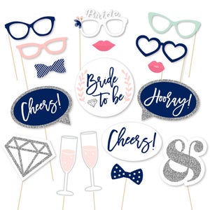 Vrijgezellenfeest decoraties, Marine Photo Booth Props, Bruids Photo Booth Props, Afdrukbare Bachelorette, Vrijgezellenfeest, Marineblauw Roze