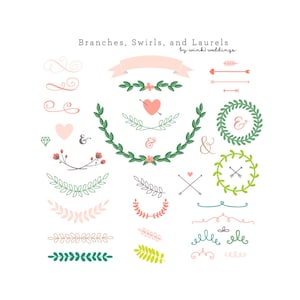 Laurels Clipart / Wreaths Banners Arrows Chalk / Clip Art for Scrapbooking / Clip Art Wedding Invitations / Wedding Signs / DIY Wedding