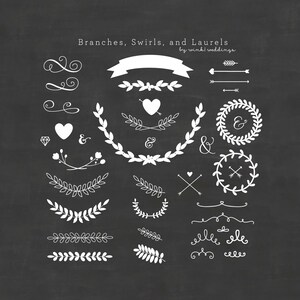 Chalkboard Laurels Clipart / Wreaths Banners Arrows Chalk / Clip Art for Scrapbooking / Clip Art Wedding Invitations / Wedding Signs / DIY