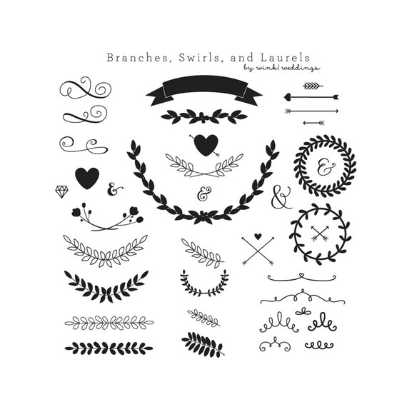 Laurels Clipart Wreaths Banners Arrows Chalk Clip Art For Etsy