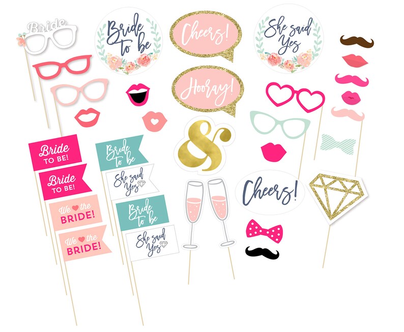 Printable Bridal Shower Photo Booth Props Bride Photobooth Props