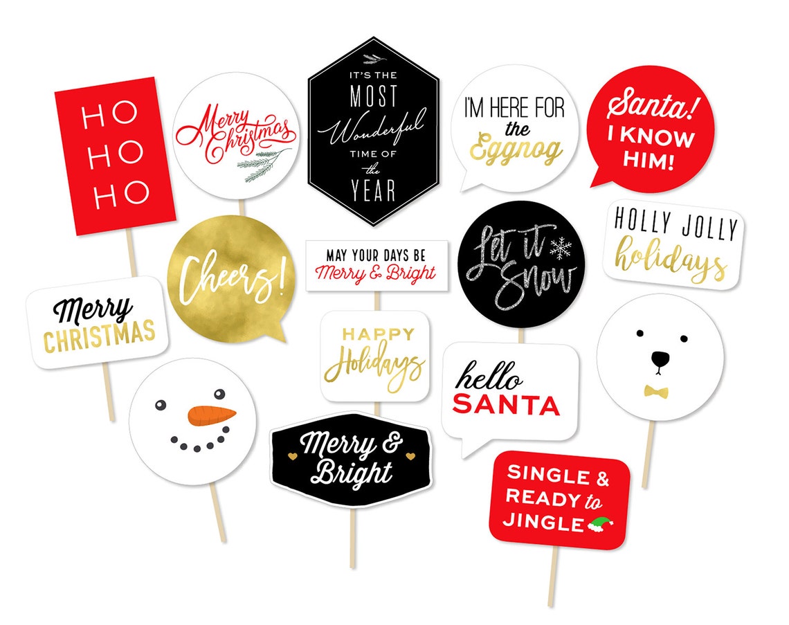 Printable Christmas Photo Booth Props - Modern Photo Props - Holiday ...