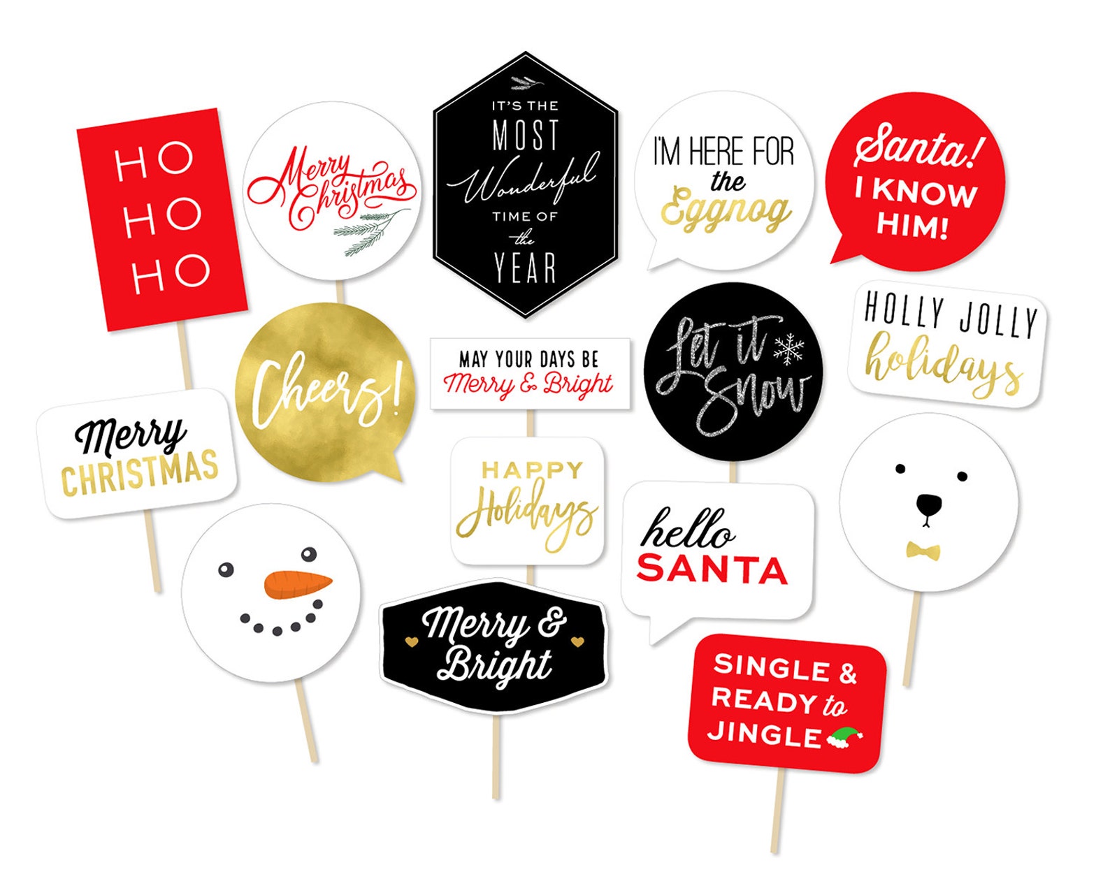 Printable Christmas Photo Booth Props - Modern Photo Props - Holiday ...