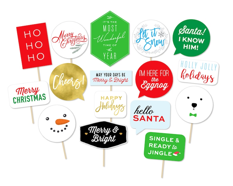 Christmas Photo Booth Ugly Sweater Party Props DIY Photo Booth Elf Merry and Bright Printable Photo Props Christmas Typography
