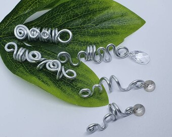 White and Glitter slides with charms Textured rings Native Hippie Handmade Hair accessory pack Loc Jewellery Boho Africa Beads