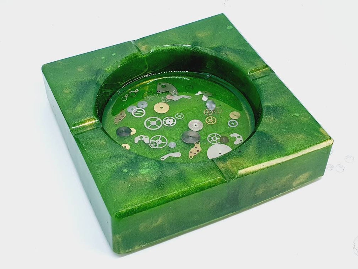 Handmade Ashtray Epoxy Resin Ashtray Green/Clockwork Ashtray Etsy