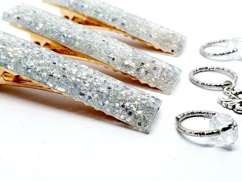 White and Glitter slides with charms Textured rings Native Hippie Handmade Hair accessory pack Loc Jewellery Boho Africa Beads