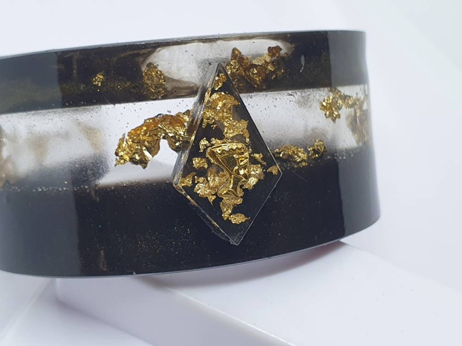 Epoxy resin Cuff bracelet Handmade Open bracelet with Black Etsy