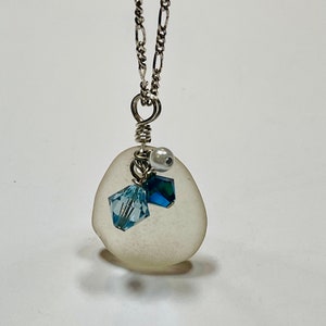 Aquamarine Crystal, Beach Glass Pendant, Sea Glass Necklace, March Birthstone, Beach Wedding, Zirconia Birthstone, Green Gift, Ohio Buckeyes