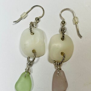 Lucky Stone Earrings, Sea Glass Earrings, Beach Wedding, Boho Wedding, Nautical Birthday, Christmas, Get Well, Lavender Beach Glass, Ohio