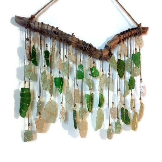 Green With Envy Seaglass Suncatcher Driftwood Mobile Lake Erie Etsy