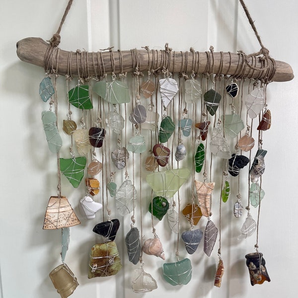 Beach Glass Suncatcher Seaglass Suncatcher Driftwood Mobile Glass Window Art Beach Wedding