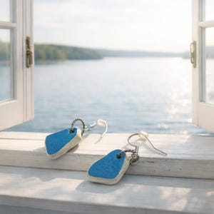 Blue Beach Pottery Earrings, Lake Erie Jewelry, Eco Friendly Gift