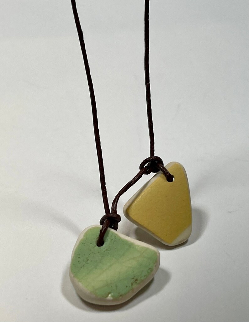 Beach Pottery Necklace, Lake Erie Beachglass, Whimsical Pottery, Eco Friendly Jewelry, Yellow Necklace, Bohemian Wedding, Beach Wedding image 1