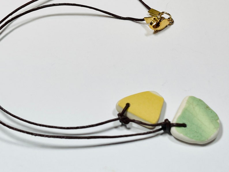 Beach Pottery Necklace, Lake Erie Beachglass, Whimsical Pottery, Eco Friendly Jewelry, Yellow Necklace, Bohemian Wedding, Beach Wedding image 7