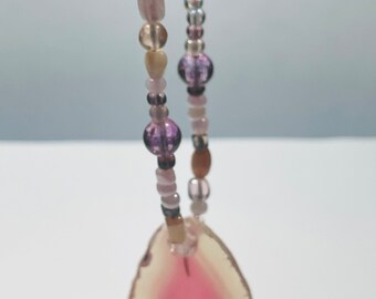 Agate Necklace, Pink Agate,Beaded Necklace, Boho Wedding, Upcycled Jewelry, Long Necklace, Pink Pendant Necklace